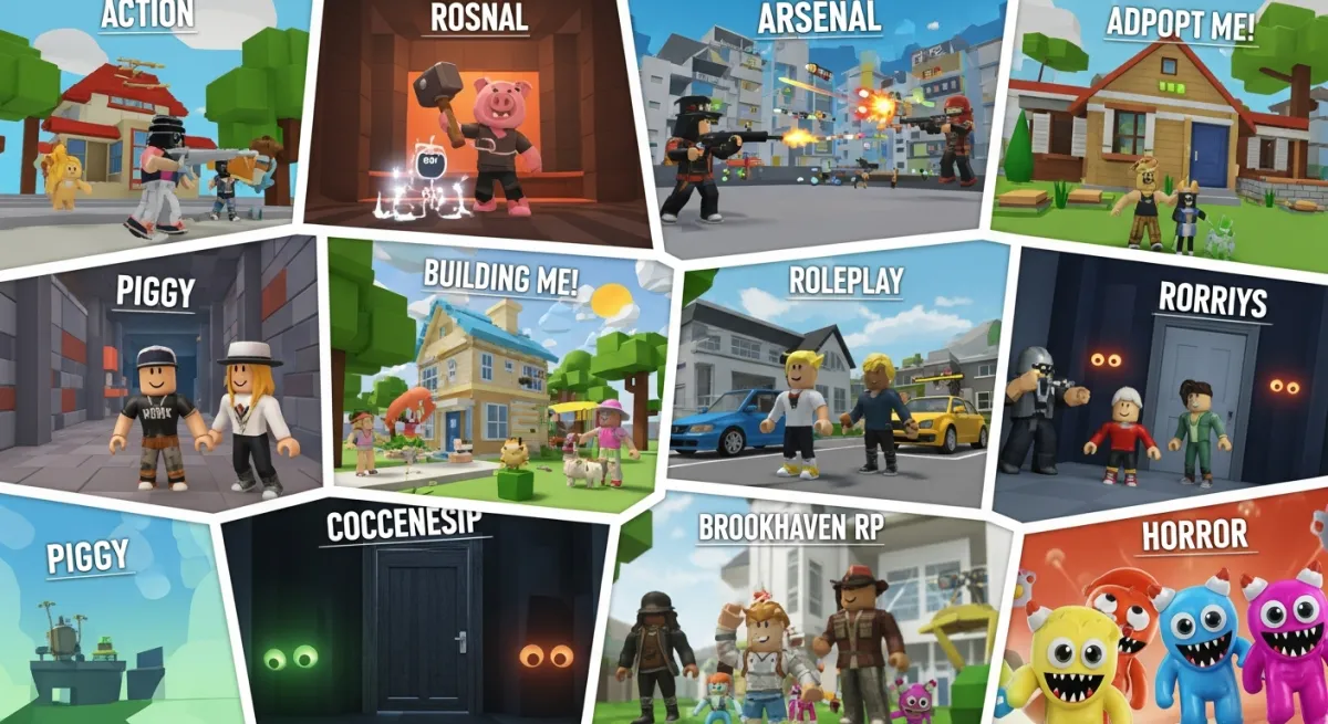 Collage of the most popular Roblox games across diverse genres