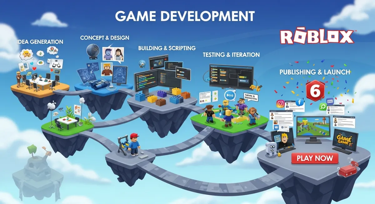 Complete Roblox game development pipeline from idea to published game
