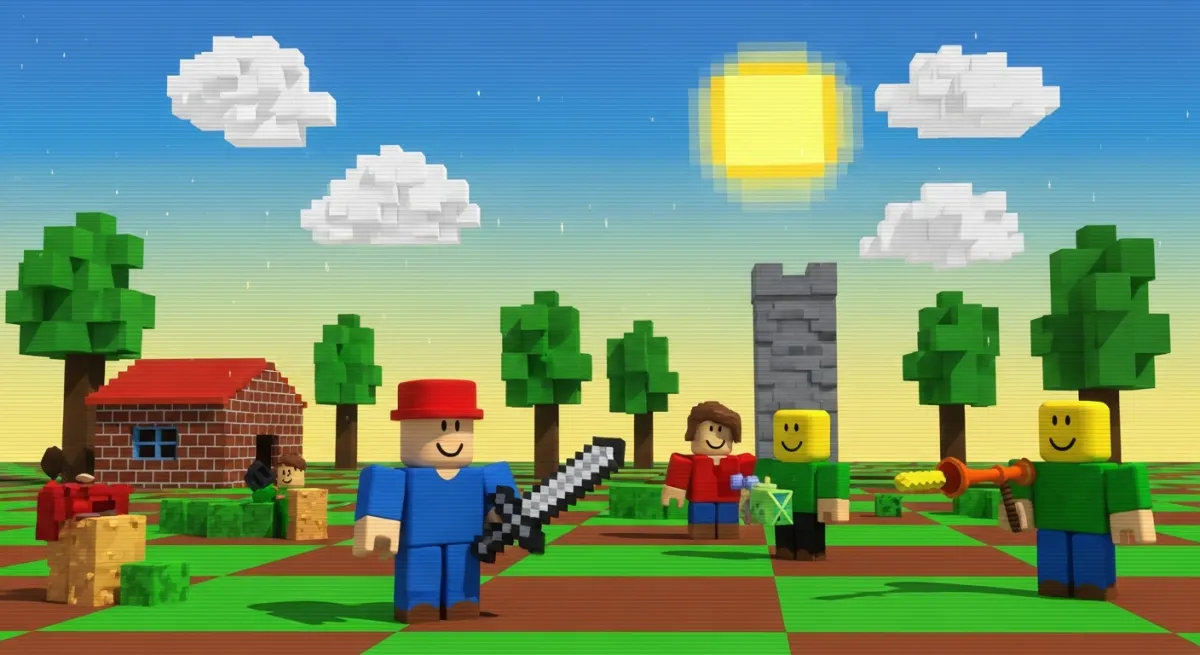 Nostalgic old-school Roblox scene with classic blocky characters and retro aesthetics