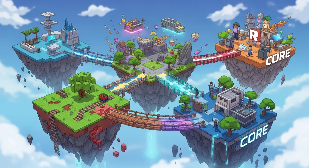 Multiple gaming platforms compared including Roblox, Minecraft, and Fortnite Creative