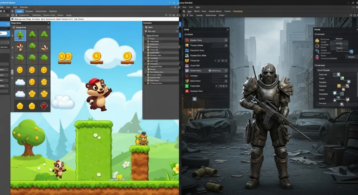 Side-by-side comparison of game creation tools from different platforms