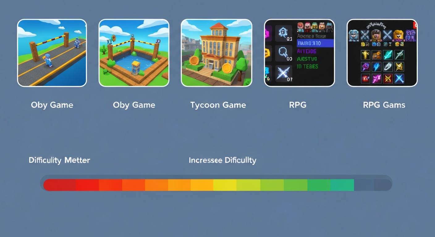 Roblox game difficulty levels — easy to very hard by game type