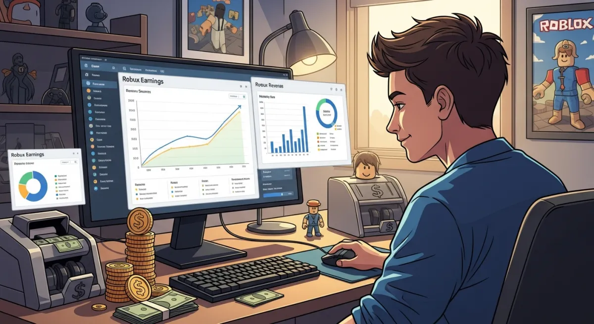 Roblox developer earnings with revenue charts and growth graphs