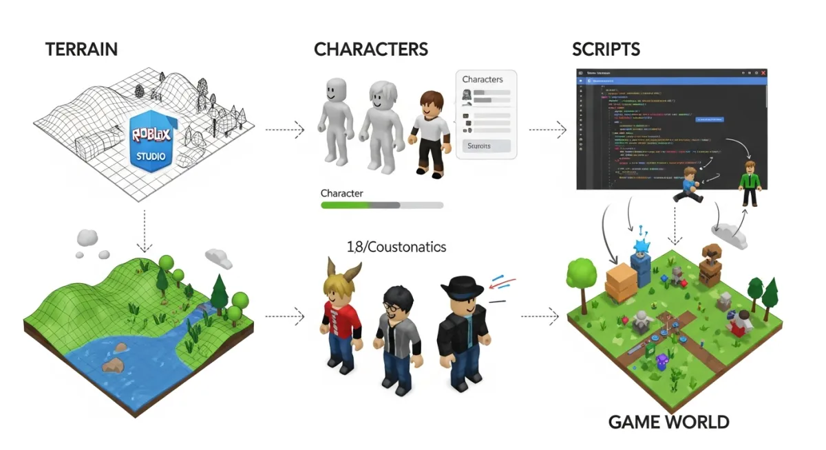 Step-by-step Roblox game creation process from idea to published game