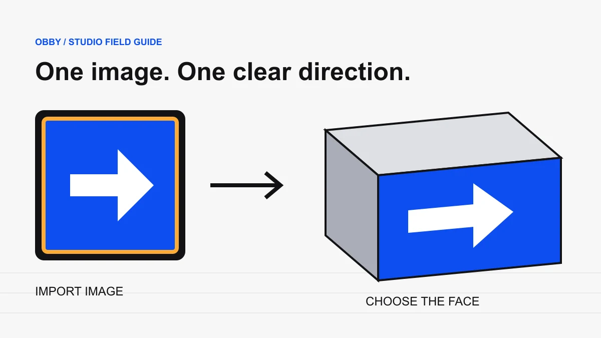 An arrow image applied to one face of a block