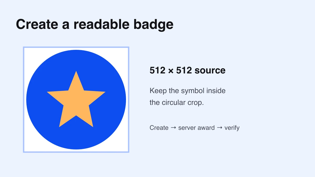 A square badge image with a circular boundary and central star showing where important artwork belongs