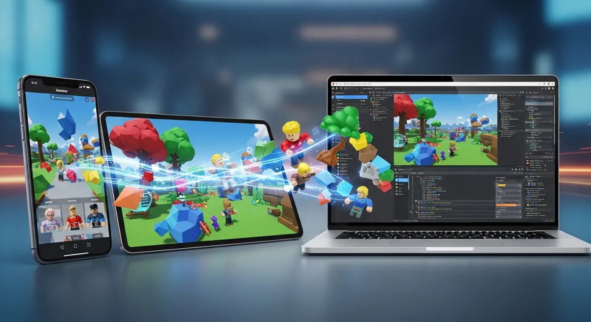 Multiple devices showing cross-platform Roblox game development