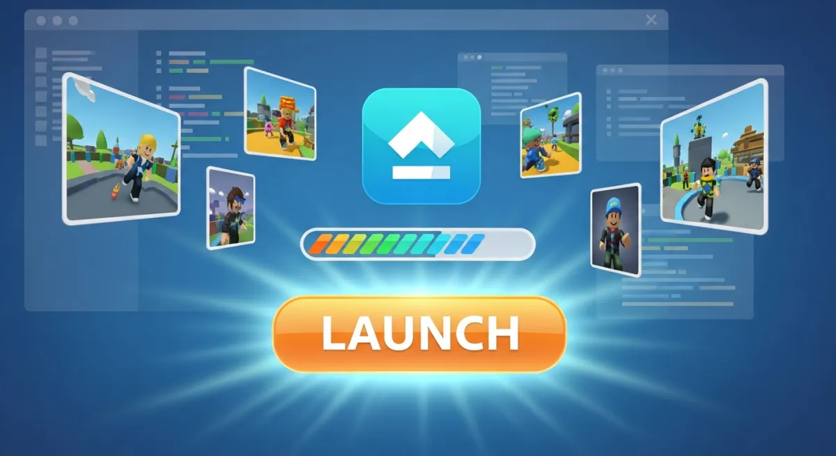 Roblox game being published with launch button and game icon upload