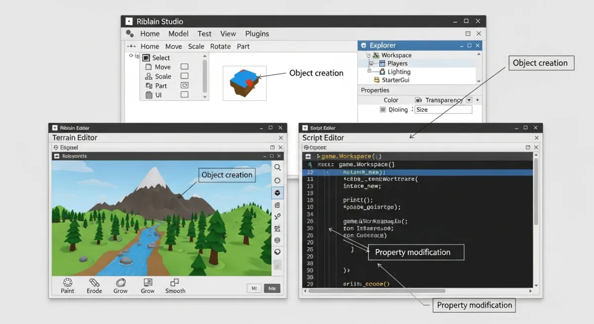Roblox Studio tools and features for building games