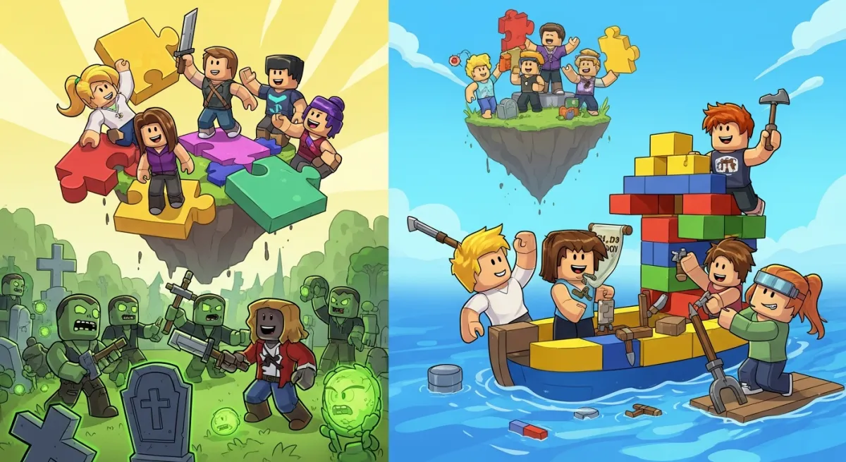 Group of Roblox characters playing together in co-op adventures