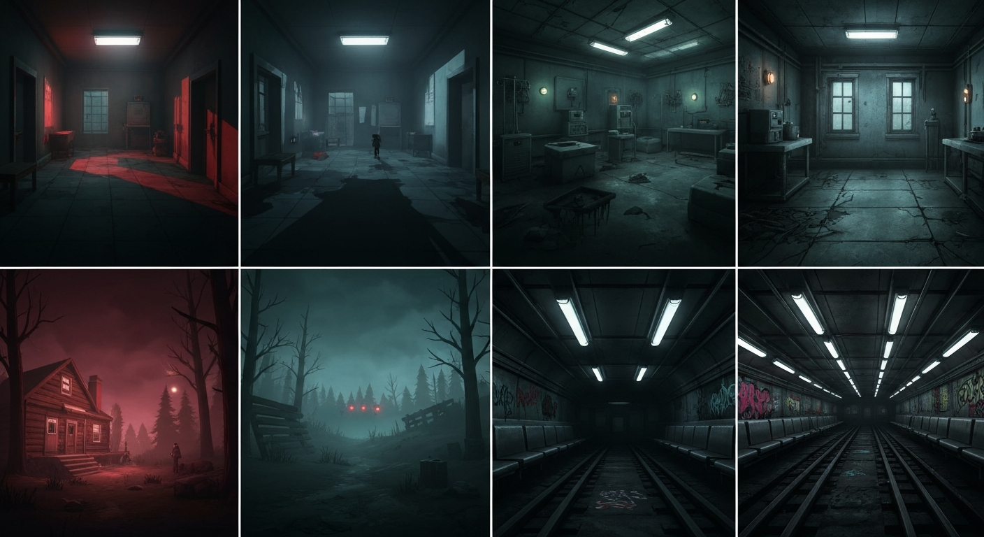 Roblox horror concepts — backrooms, night shift, haunted hospital