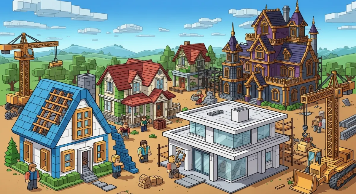 Multiple Roblox house styles from cottages to mansions