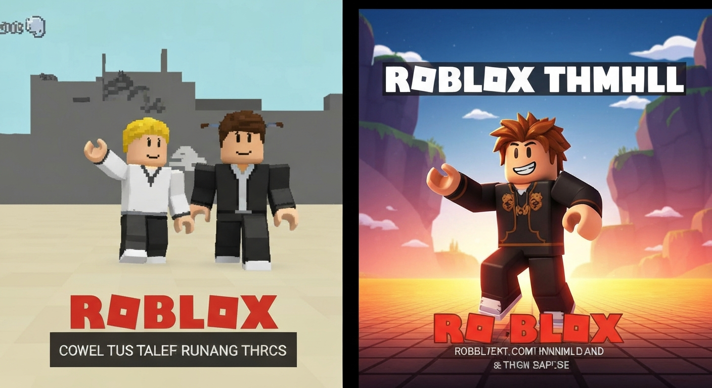Roblox thumbnail examples — bright colors, clear text, action