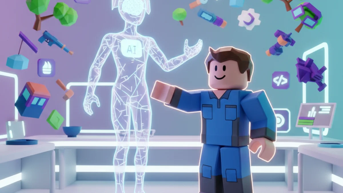 Roblox Studio AI workflow with assistant generating code in real-time