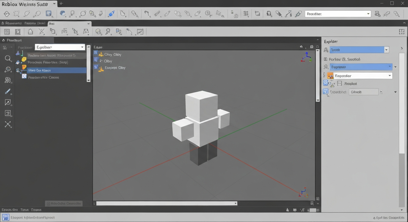 Roblox Studio interface — building tools and workspace