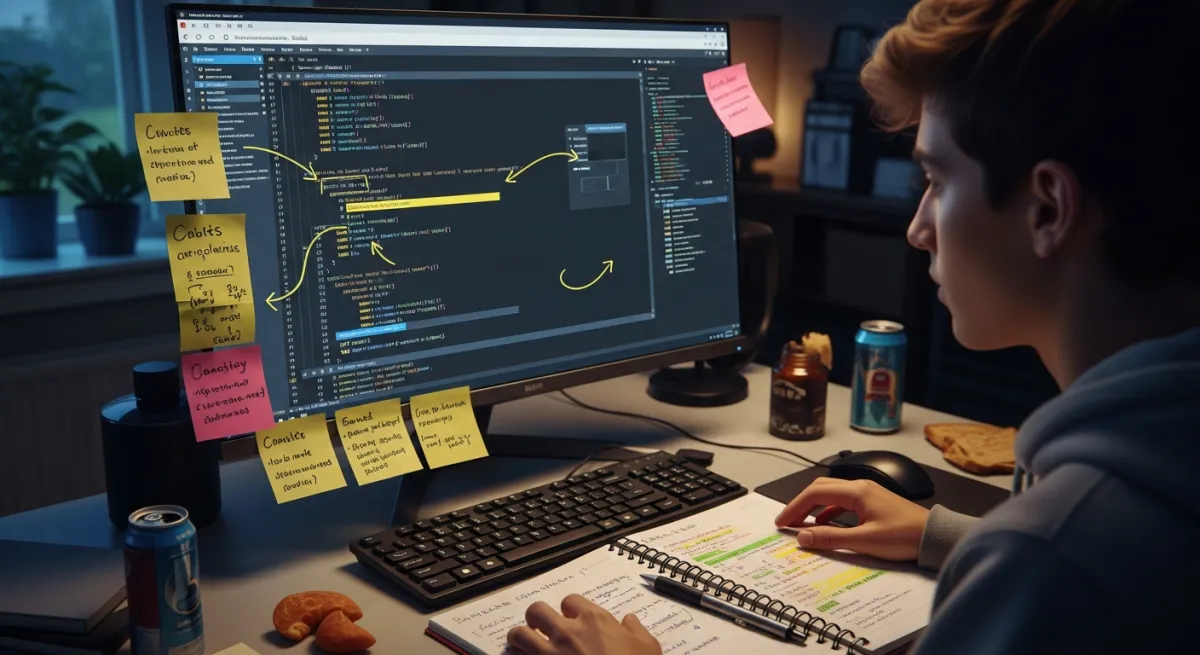 Developer studying game code in Roblox Studio for learning